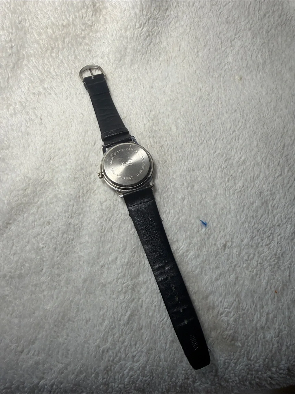 Men’s Black Leather Watch with Silver Case